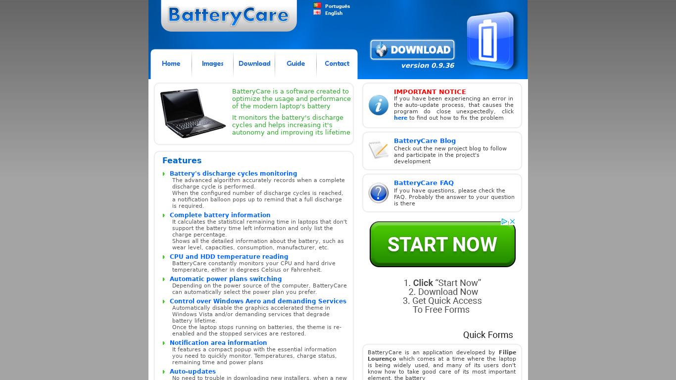 BatteryCare Landing page