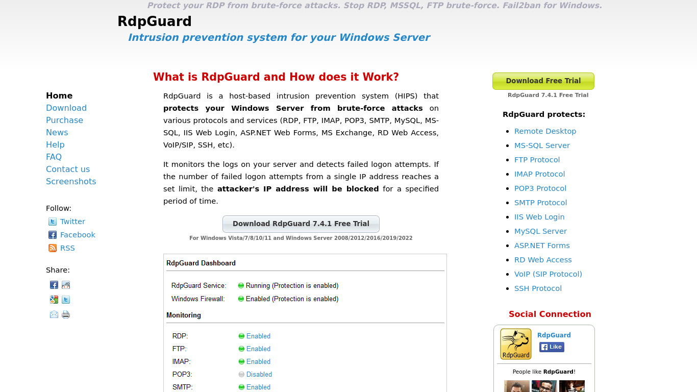 RdpGuard Landing page