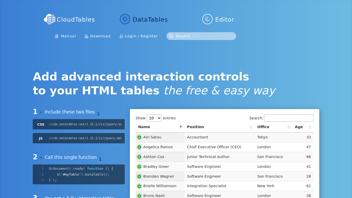 DataTables Landing page
