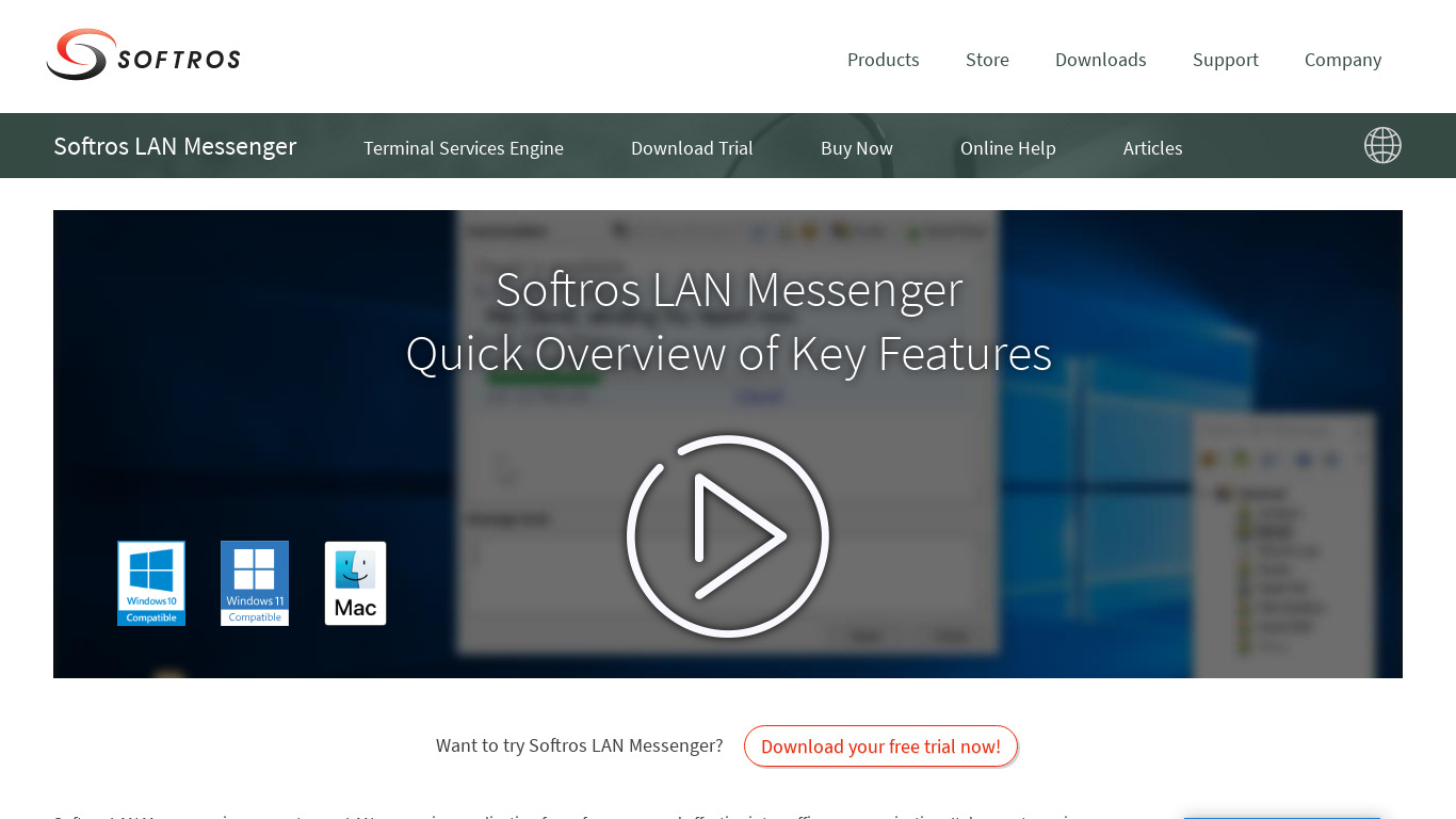 Softros LAN messenger Landing page