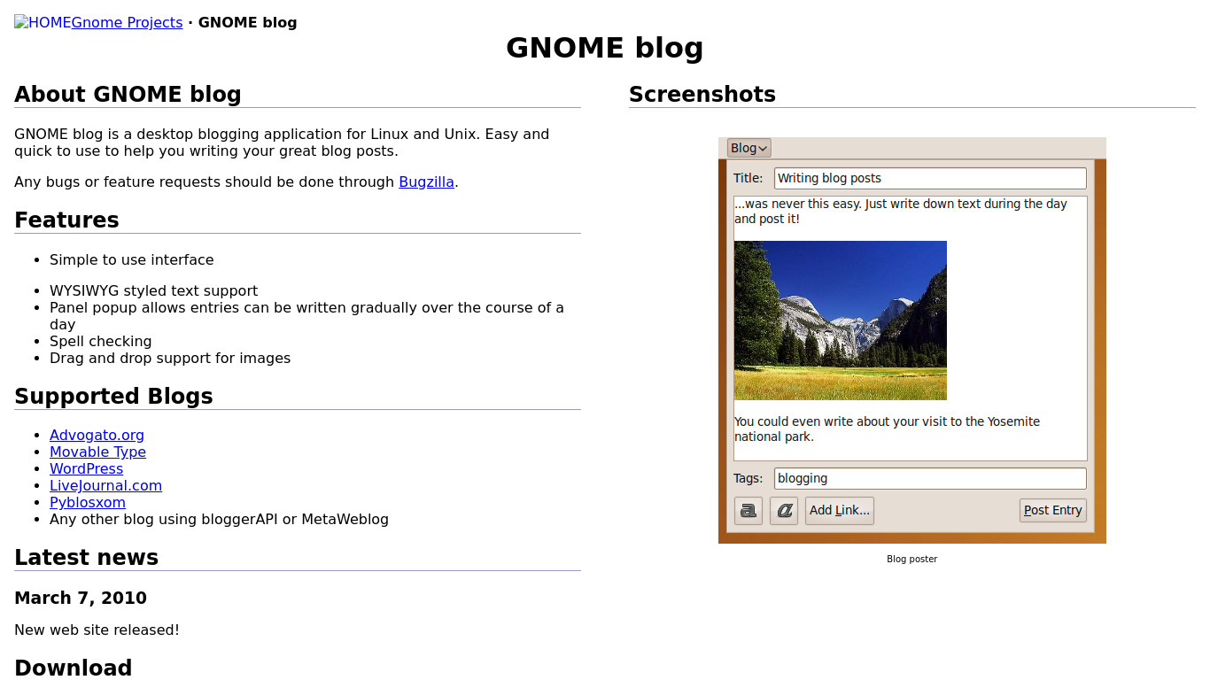 GNOME blog Landing page