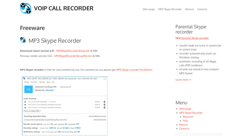 MP3 Skype Recorder Landing Page