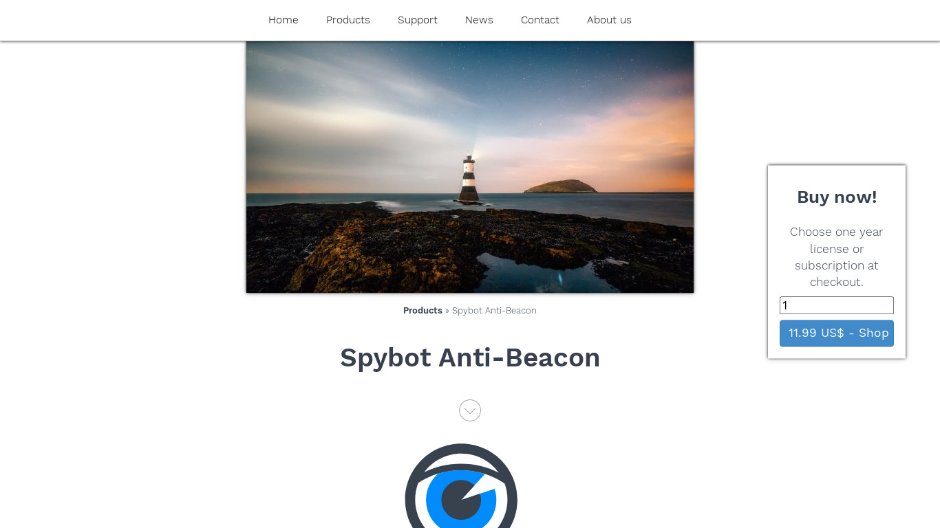 Spybot Anti-Beacon Landing page