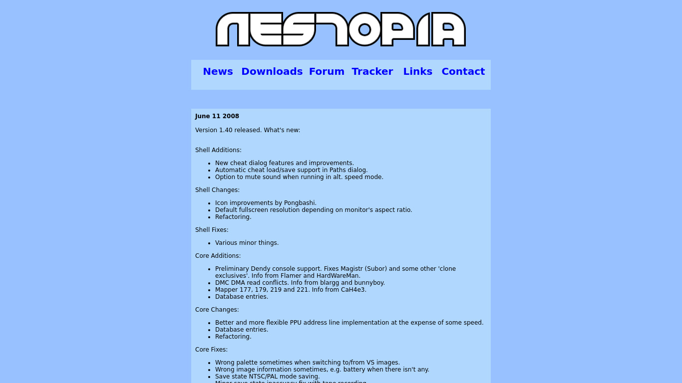 Nestopia Landing page