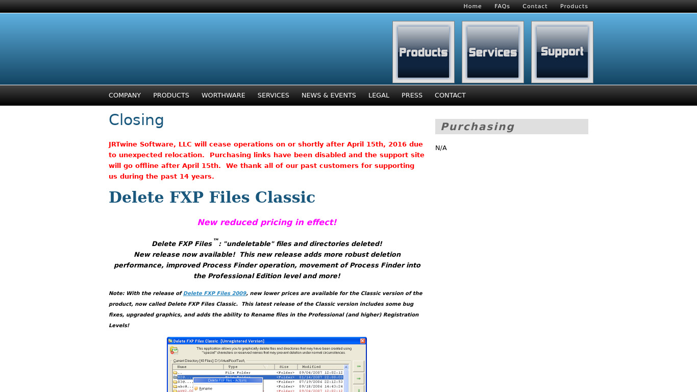 Delete FXP Files Landing page