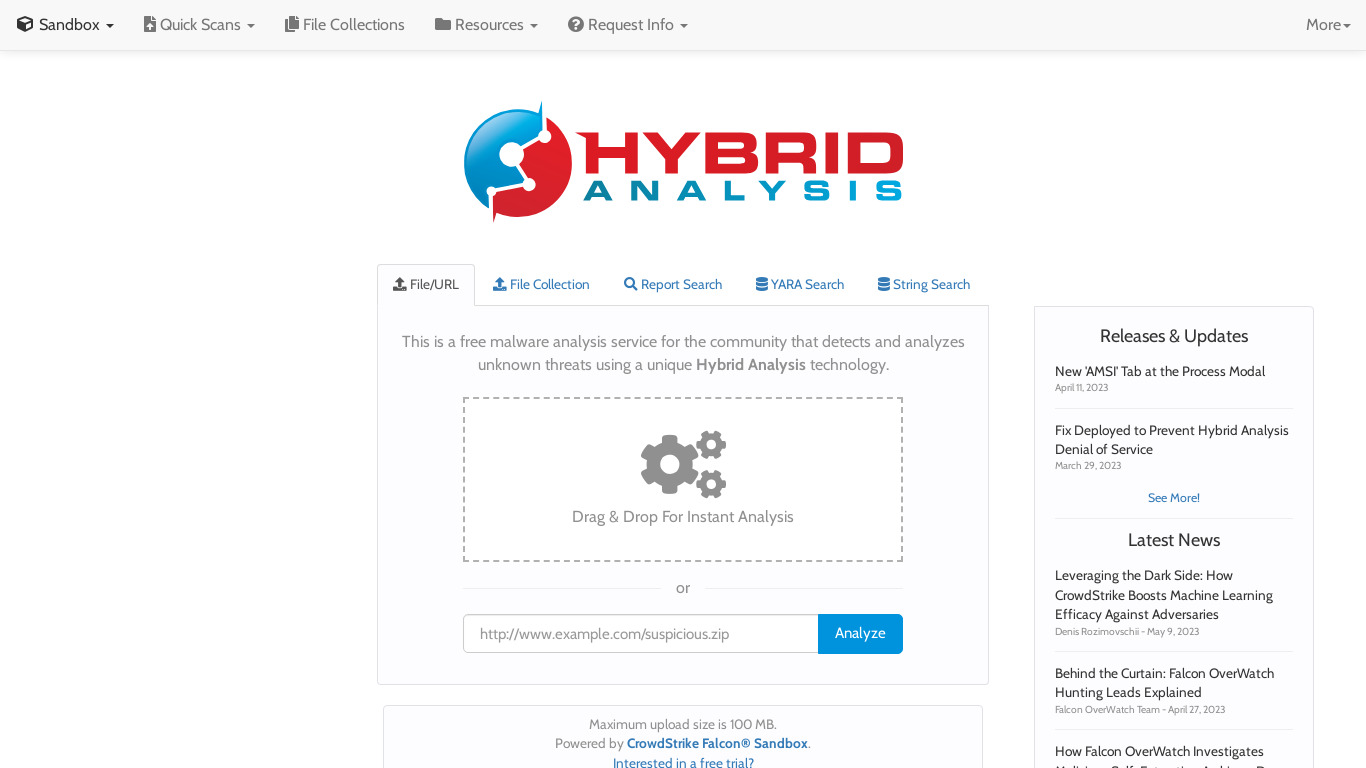 Hybrid-Analysis.com Landing page