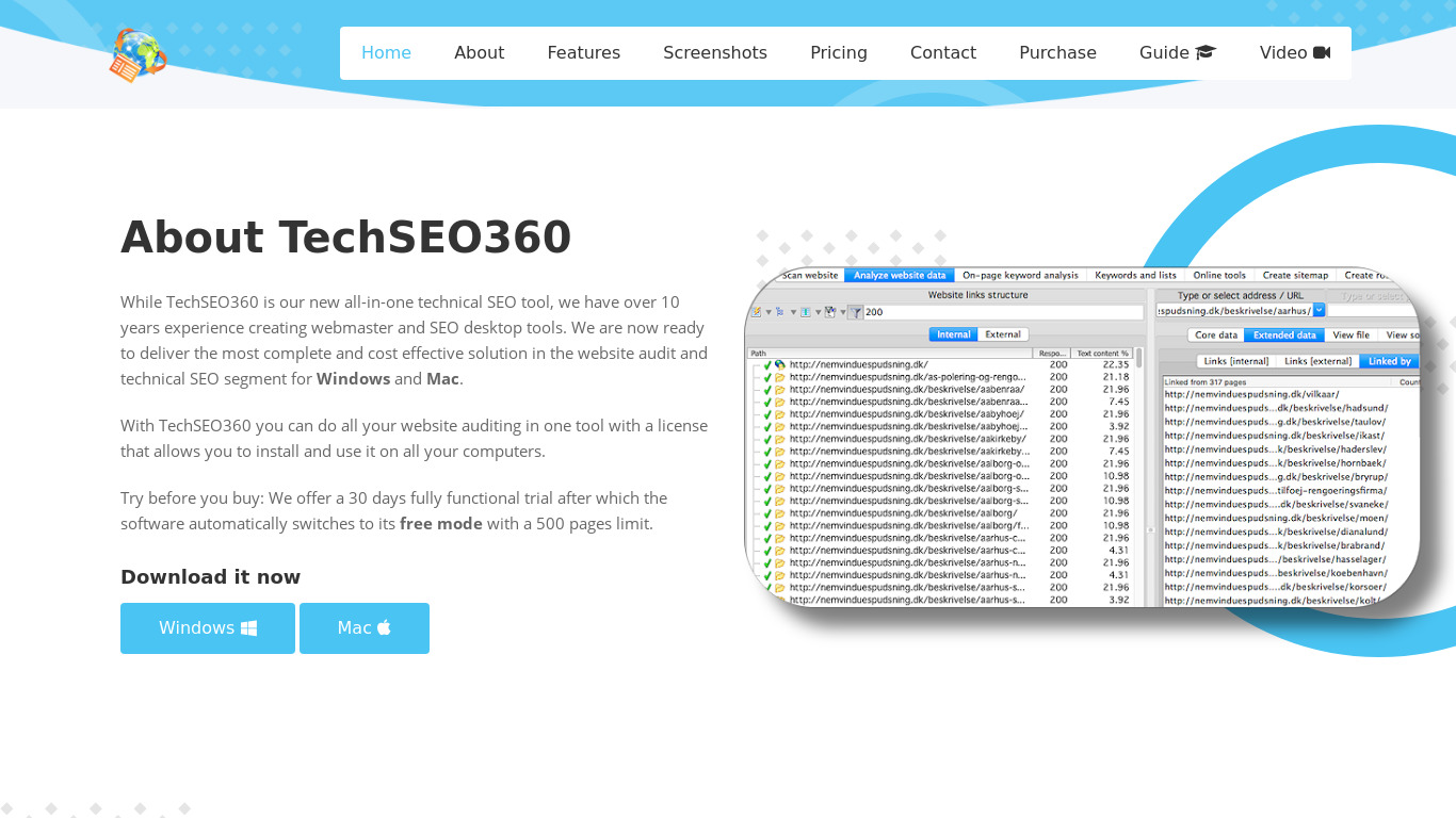 TechSEO360 Landing page