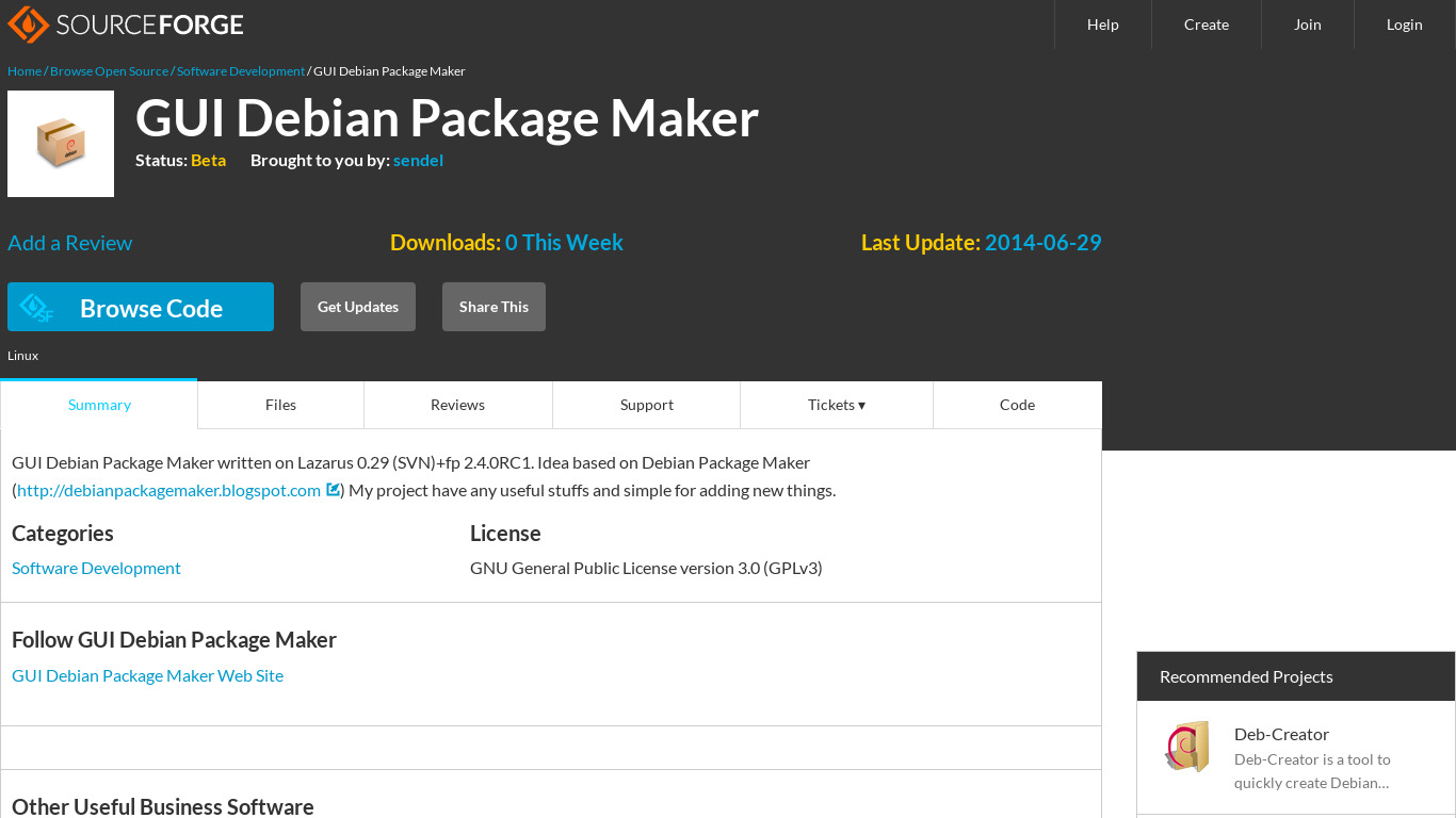 GUI Debian Package Maker Landing page