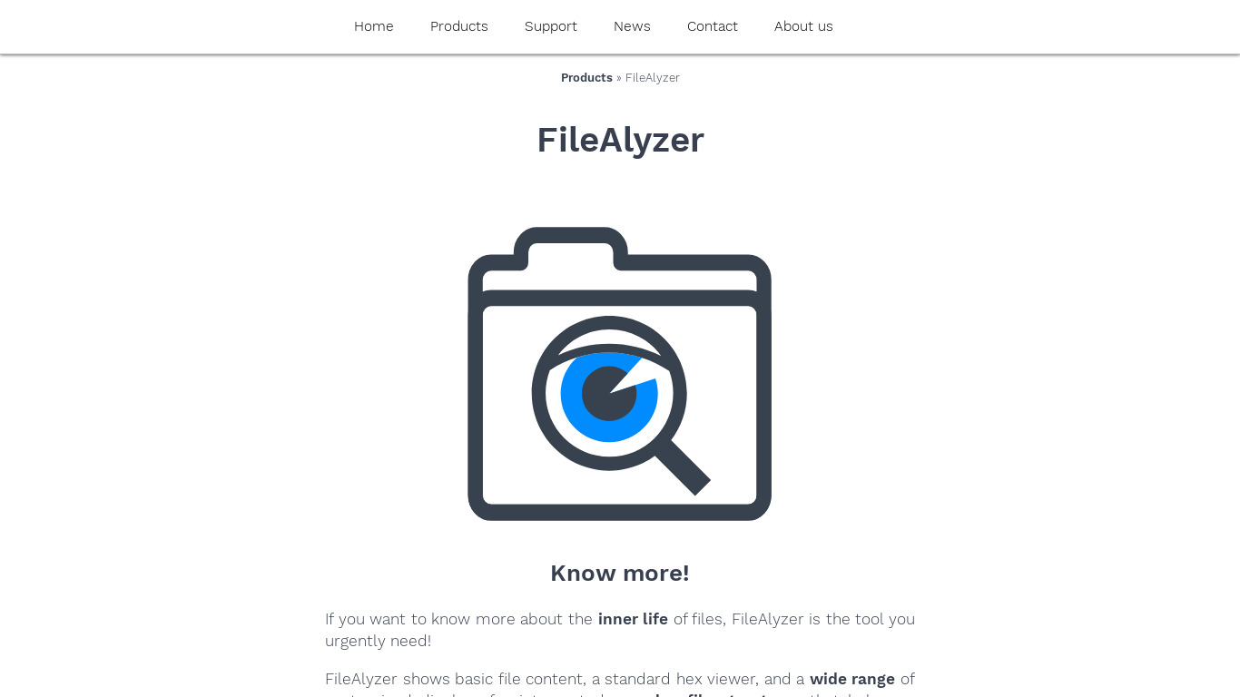 FileAlyzer Landing page