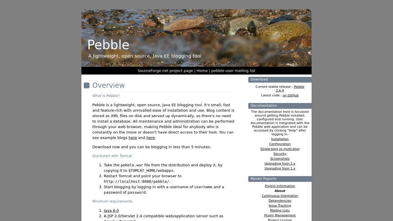 Pebble Landing page