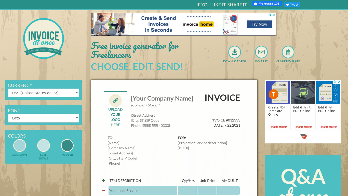 Invoice At Once Landing page