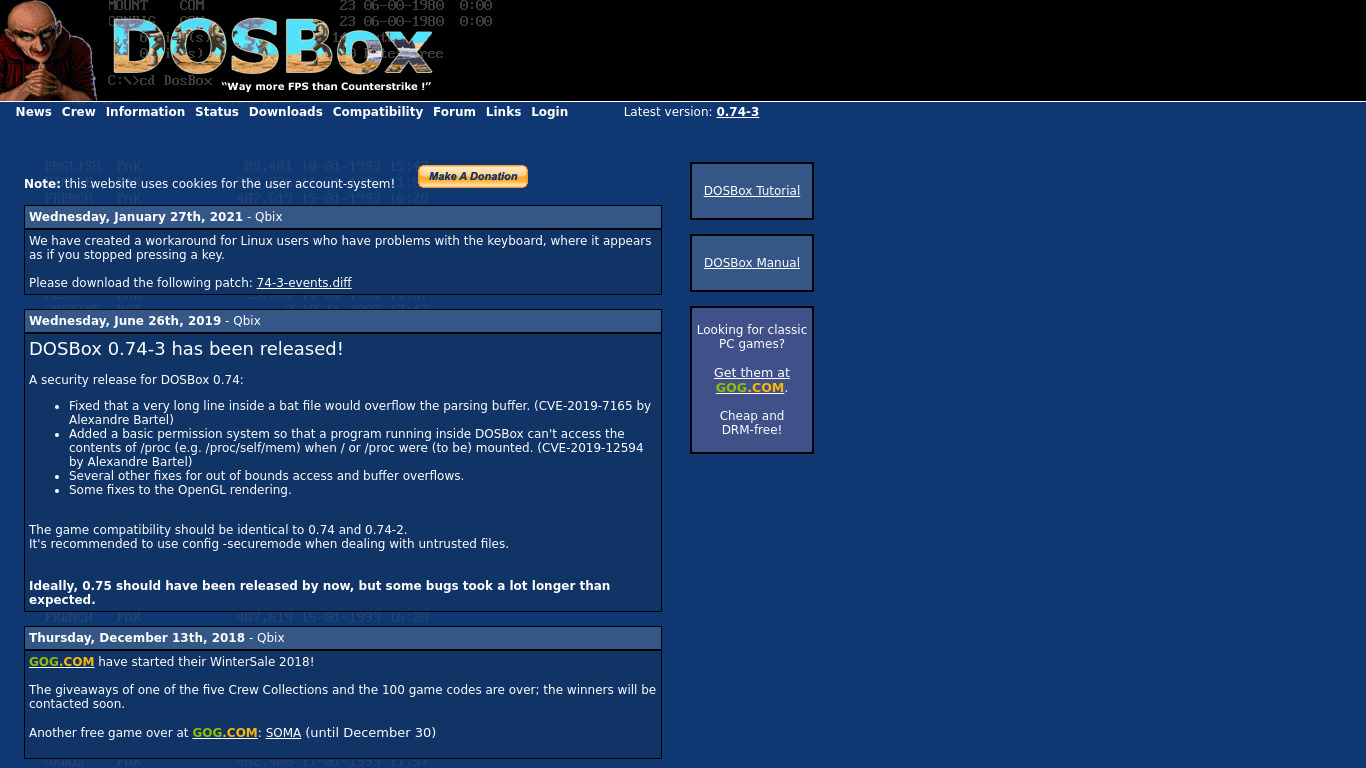 DOSBox Landing page