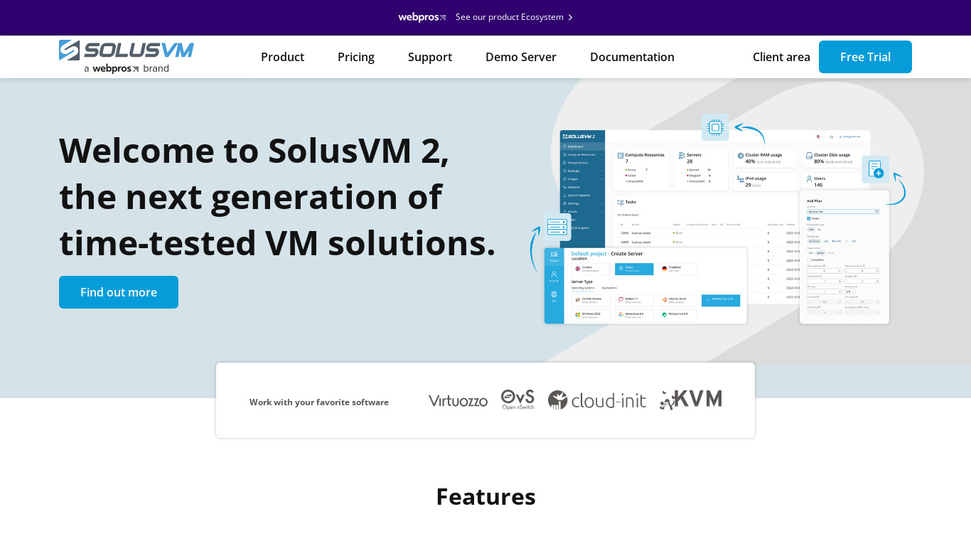 SolusVM Landing page
