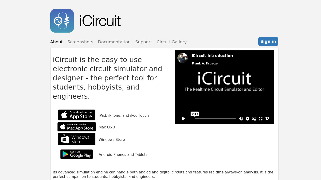 iCircuit Landing page