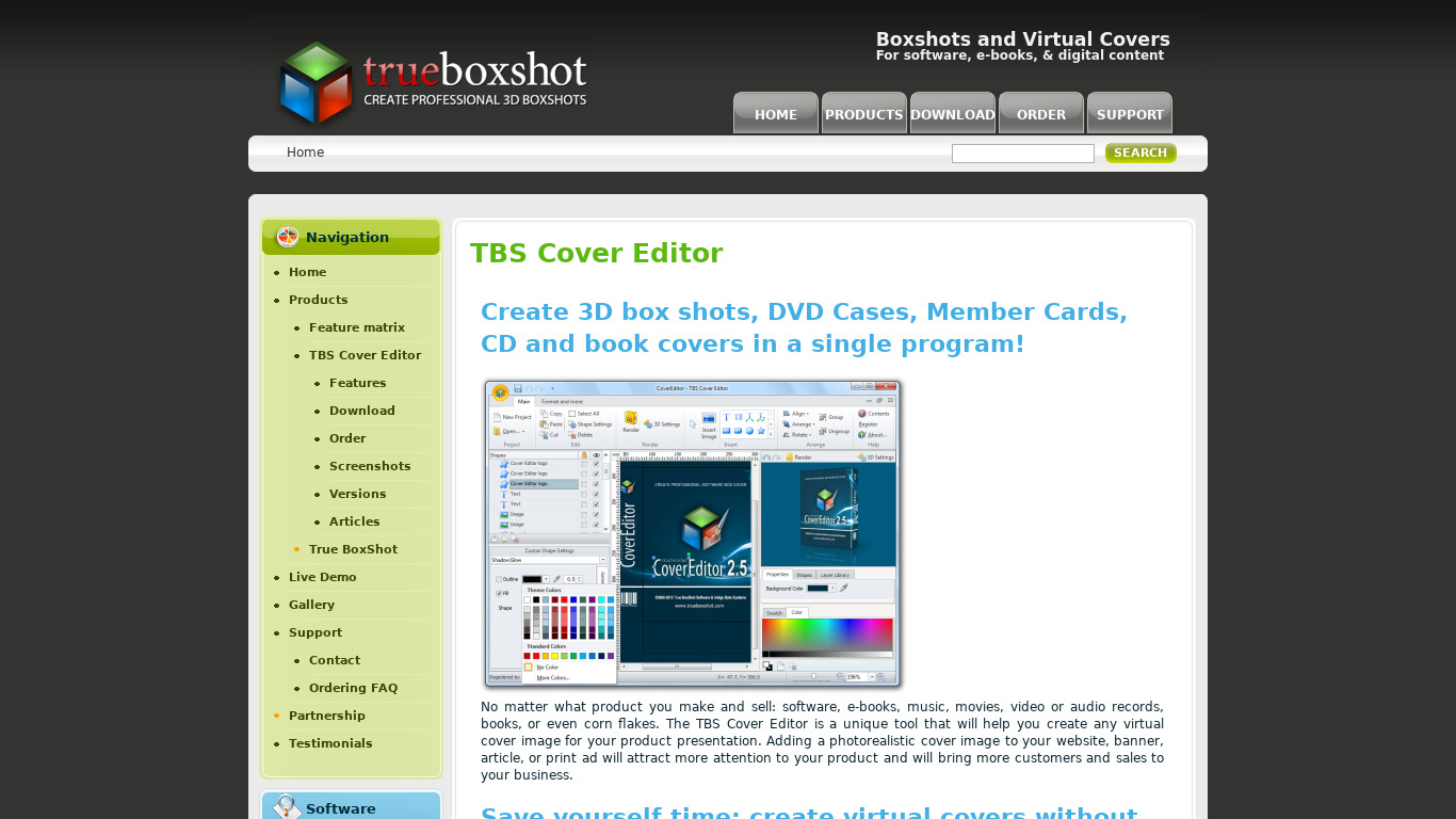 TBS Cover Editor Landing page