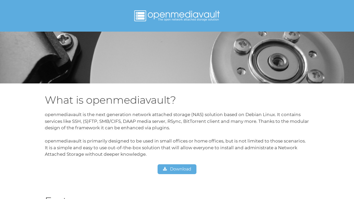 OpenMediaVault Landing page