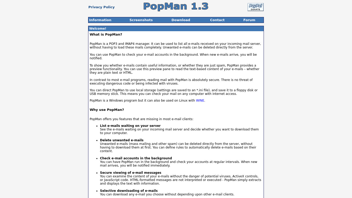 PopMan Landing page