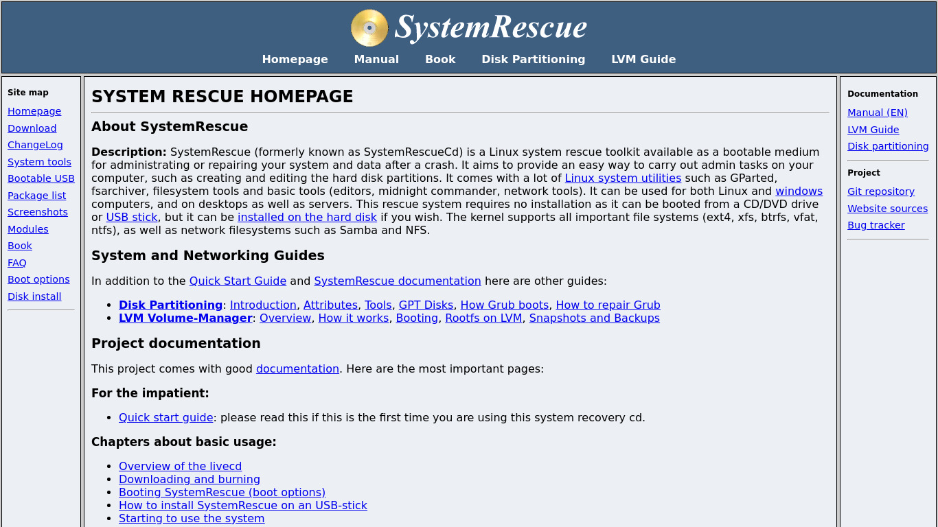 SystemRescueCd Landing page