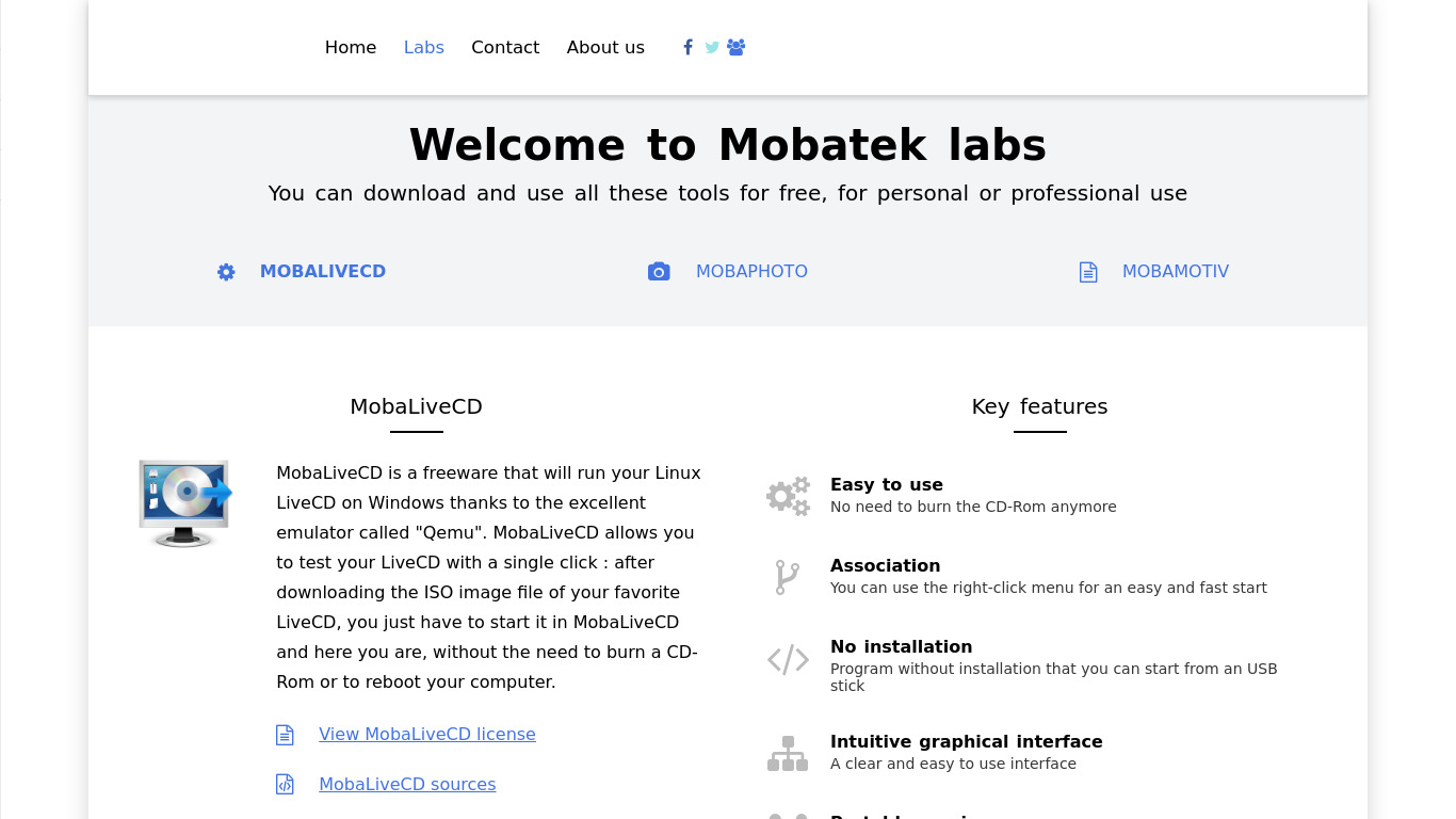 MobaLiveCD Landing page