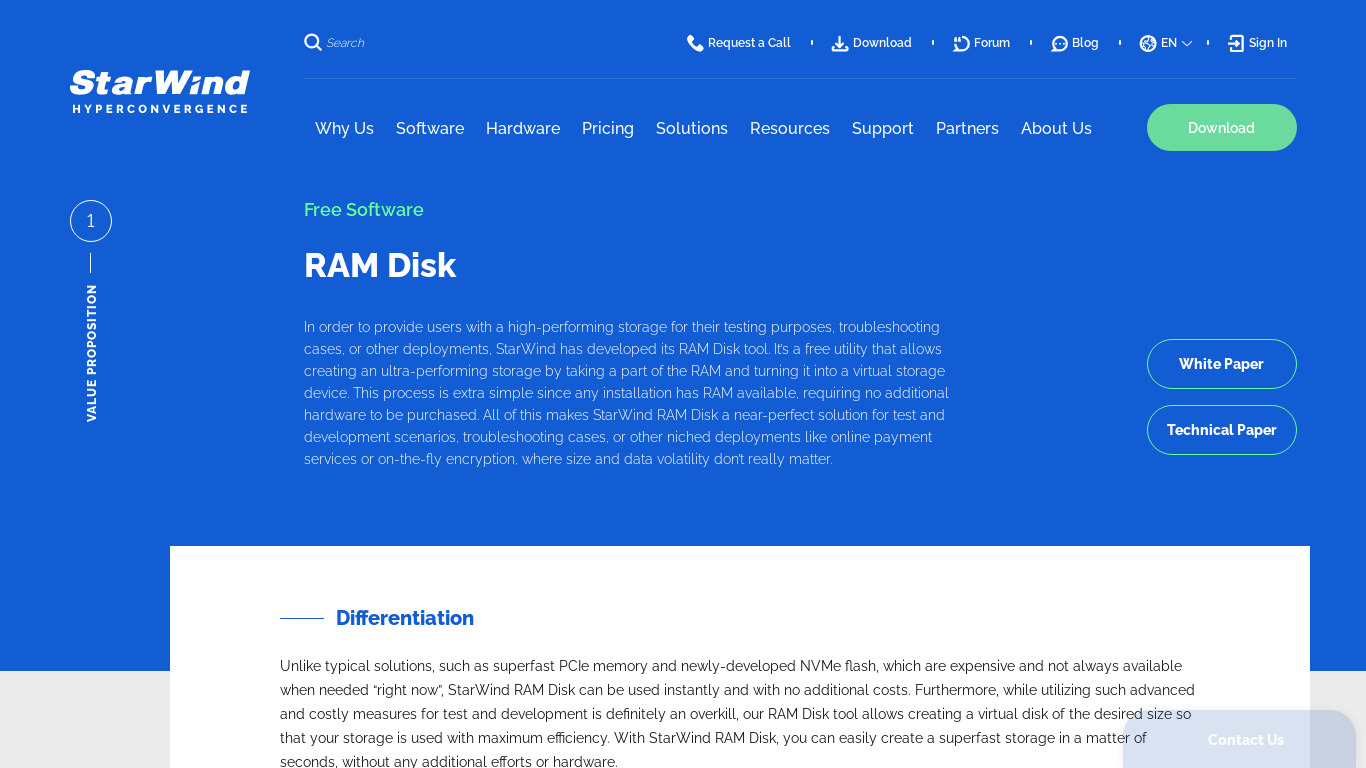 StarWind RAM Disk Landing page