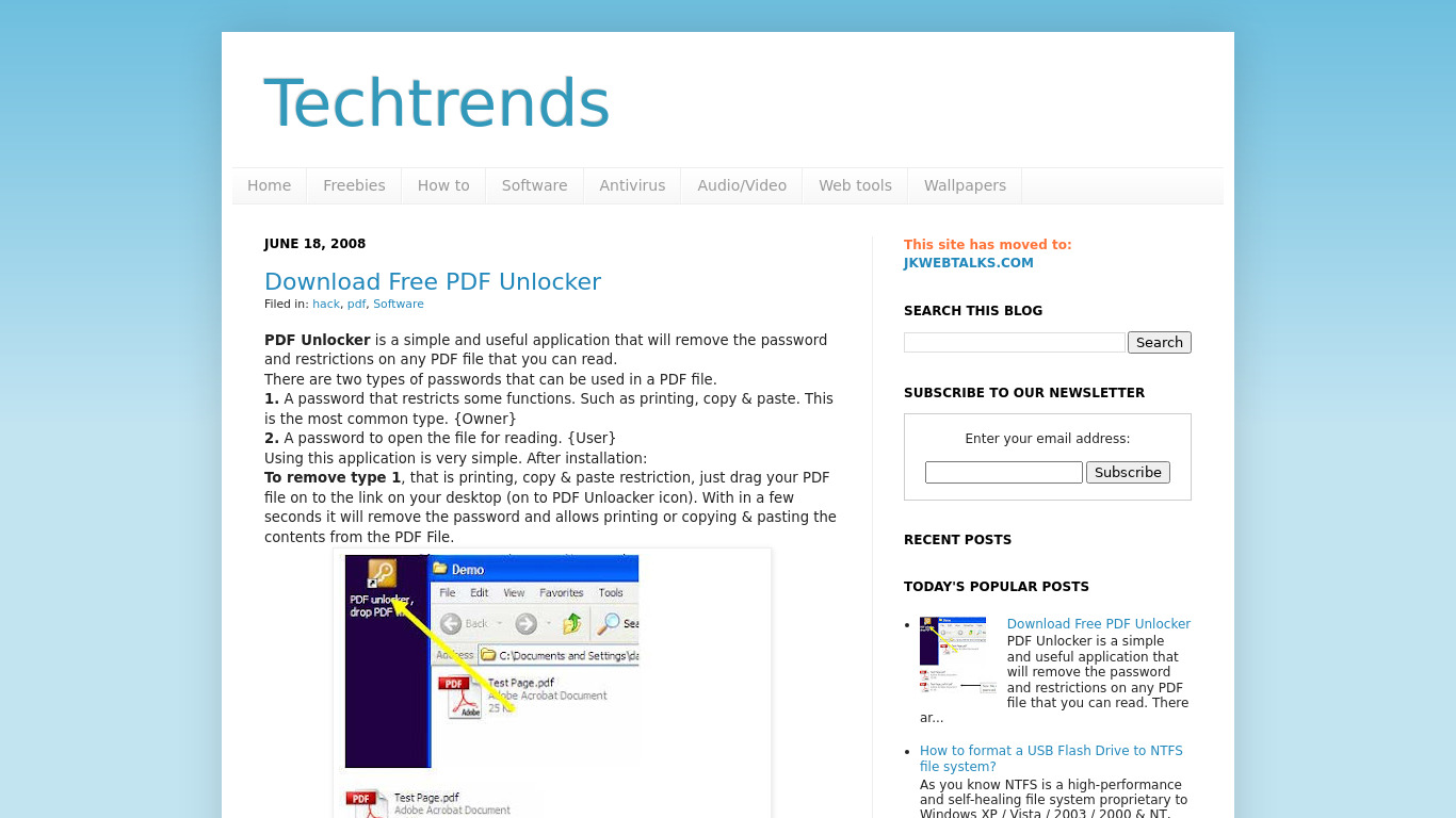 Freeware PDF Unlocker Landing page