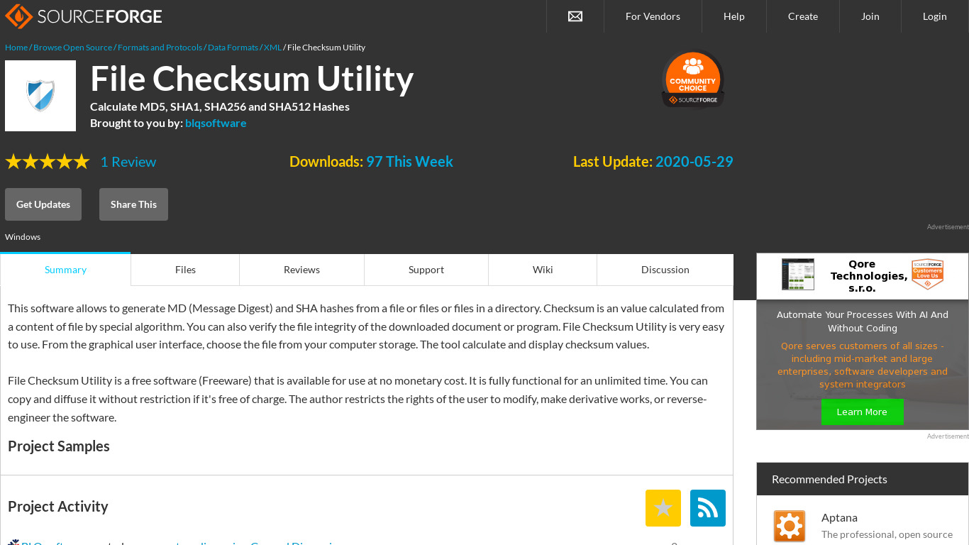 File Checksum Utility Landing page