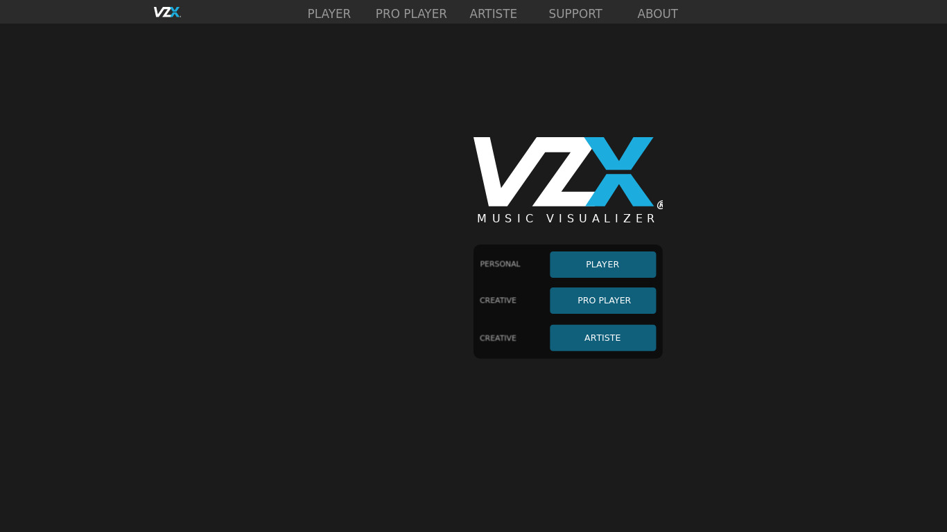 VSXu Ultra Artiste Landing page