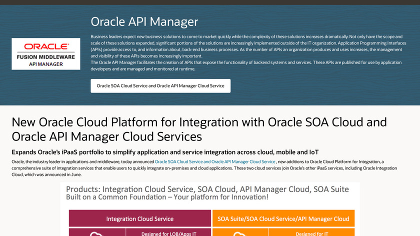 Oracle API Manager Landing Page