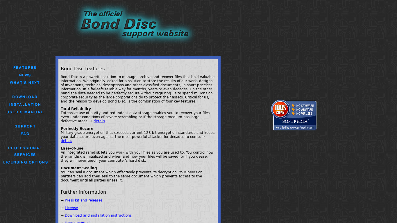 Bond Disc Landing page