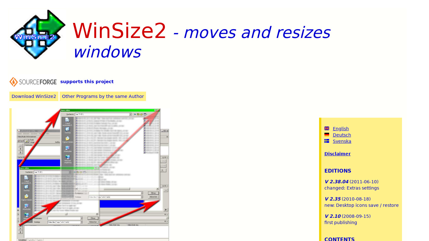WinSize2 Landing page
