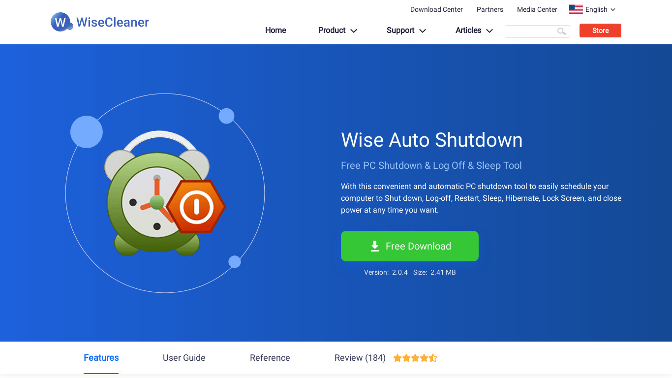 Wise Auto Shutdown Landing page