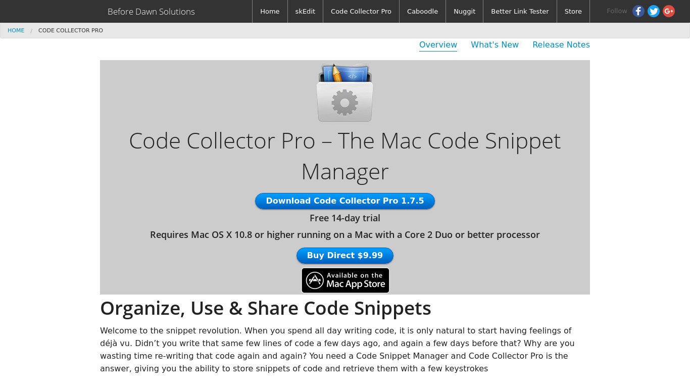 Code Collector Pro Landing page