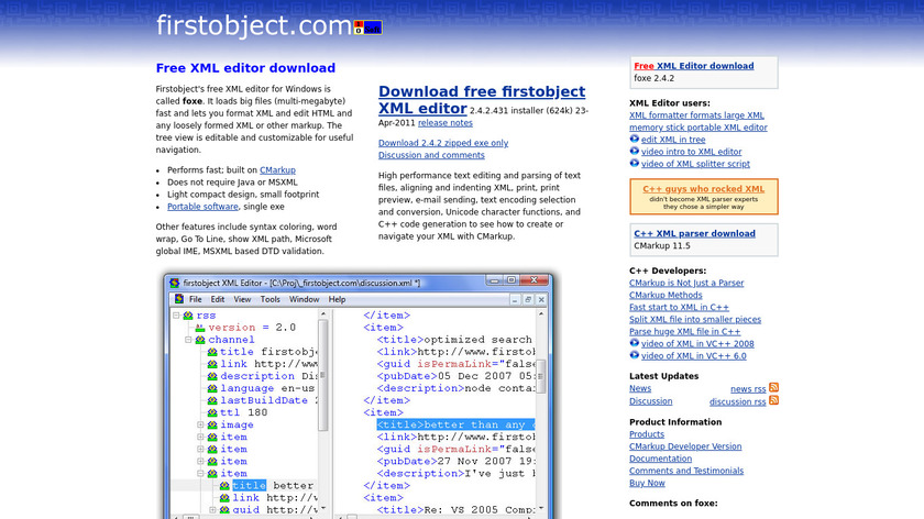 Firstobject XML Editor Landing Page
