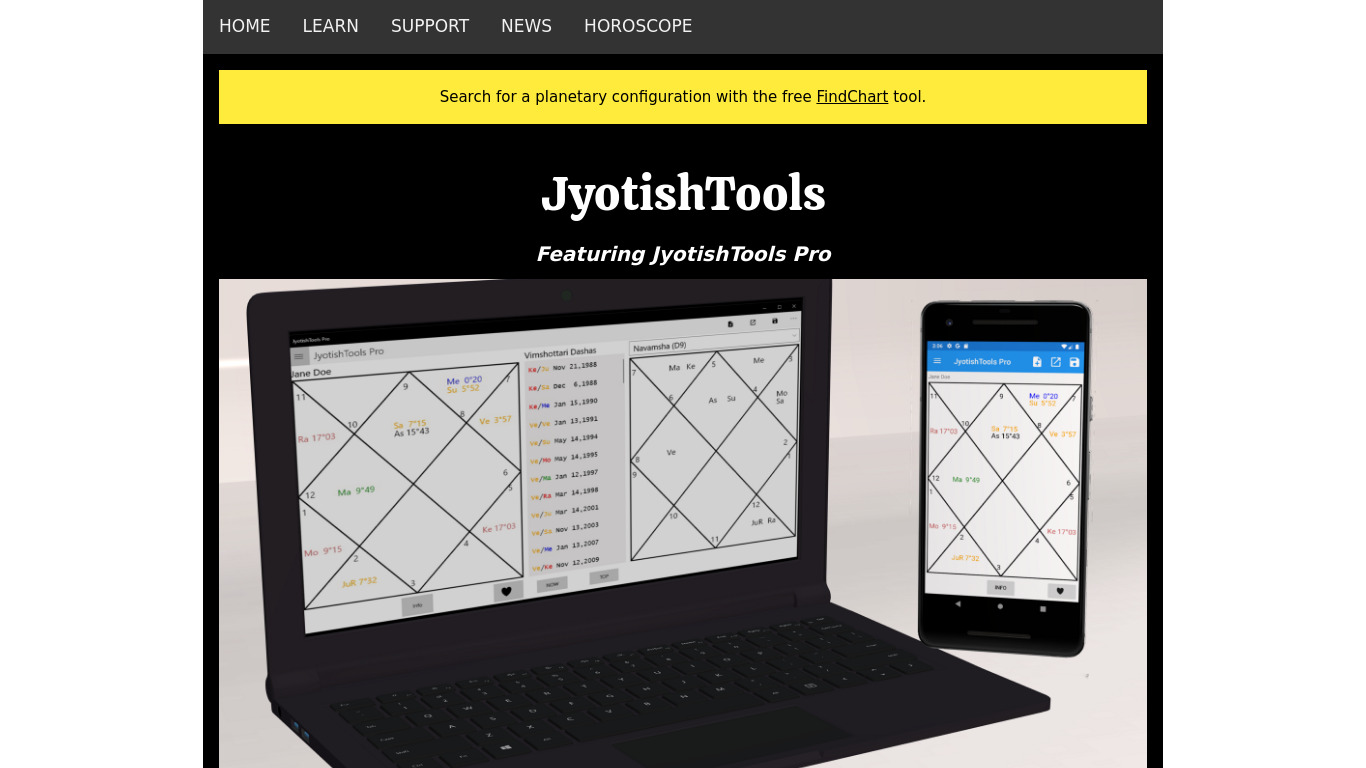 Jyotish Tools Landing page