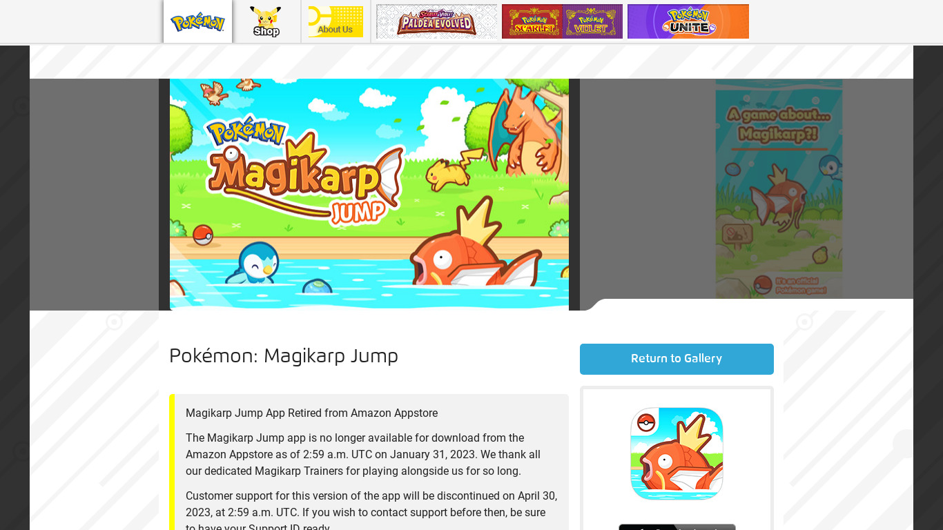 Pokémon: Magikarp Jump Landing page