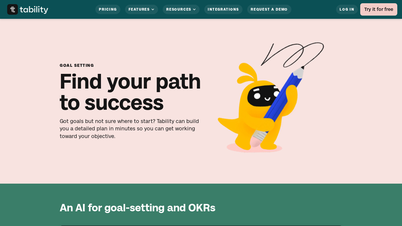 Tability OKRs Editor Landing page