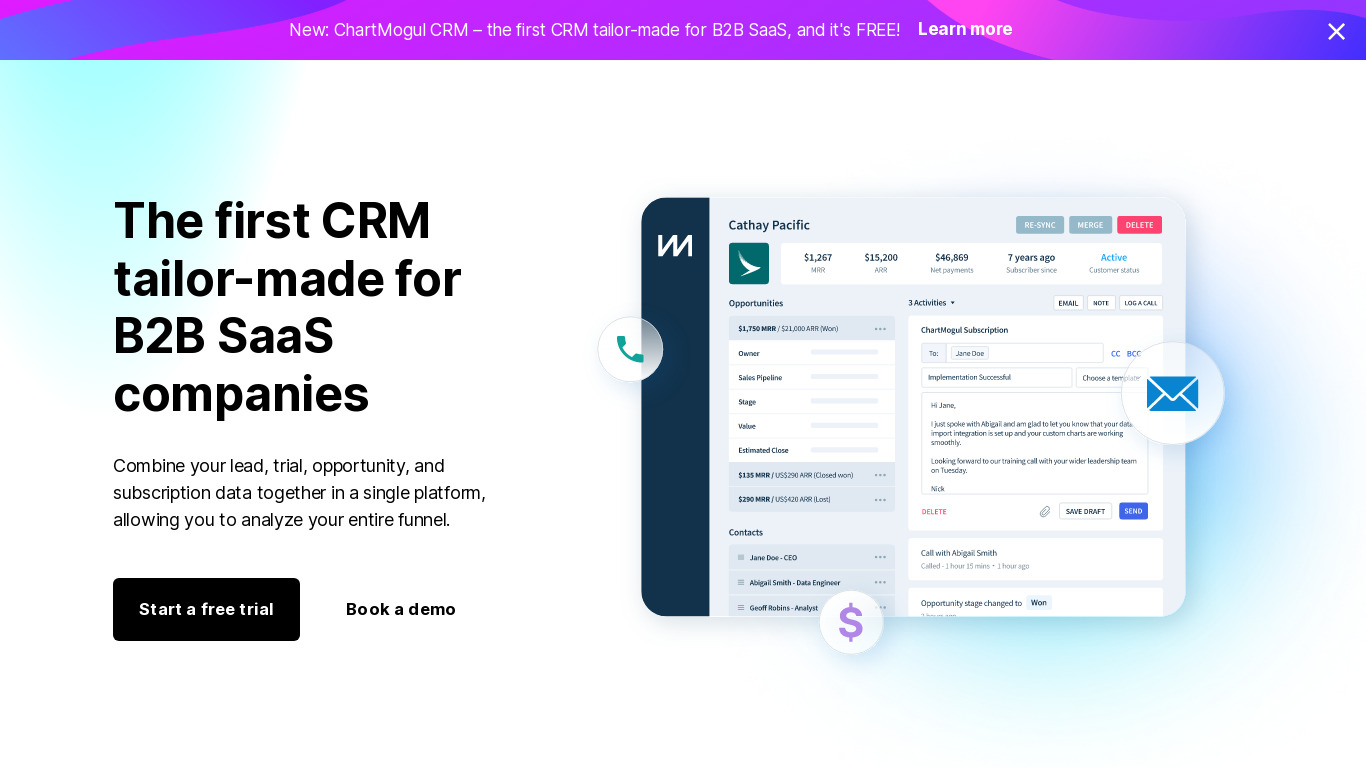 ChartMogul CRM Landing page