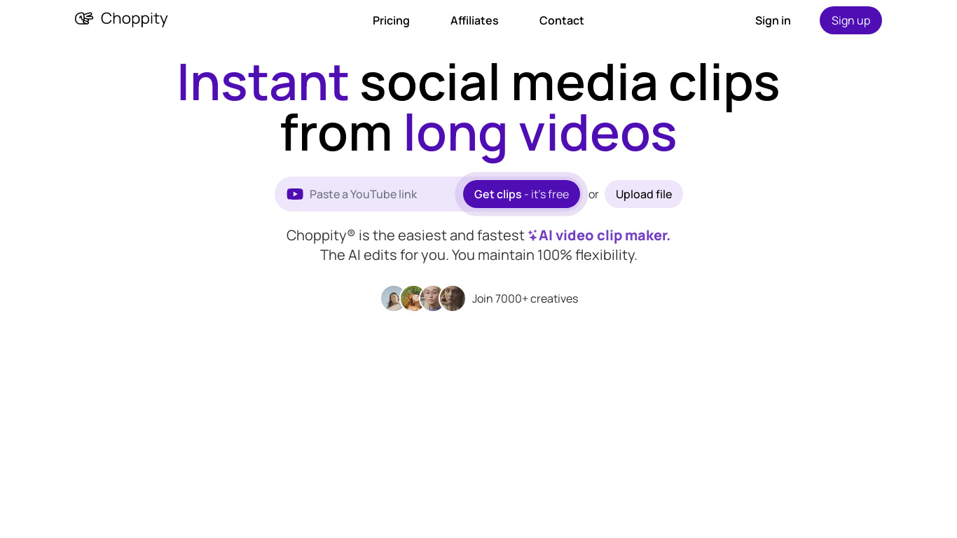 Choppity.com - AI Video Editor Landing page
