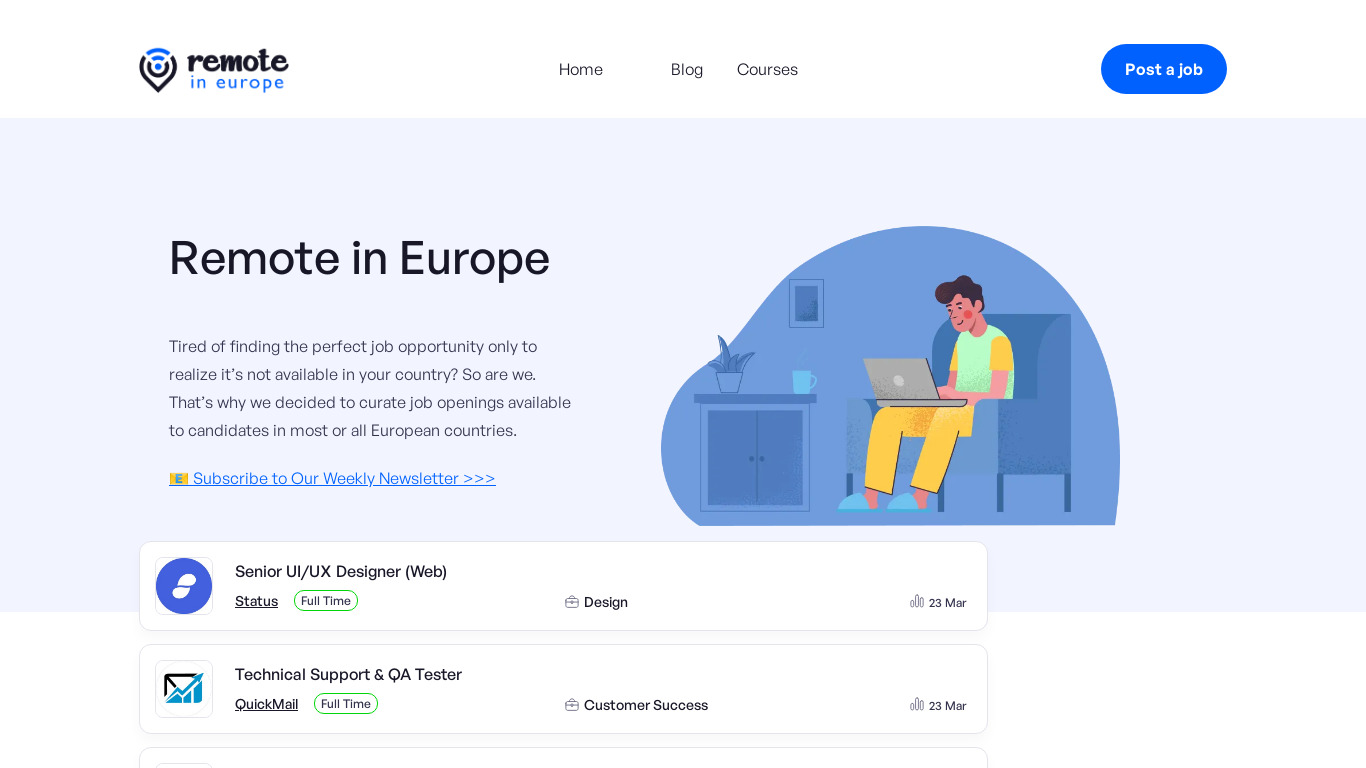 Remote in Europe Landing page