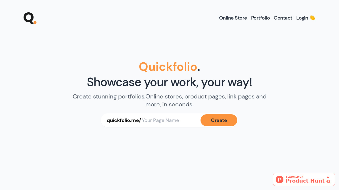 Quickfolio. Landing page