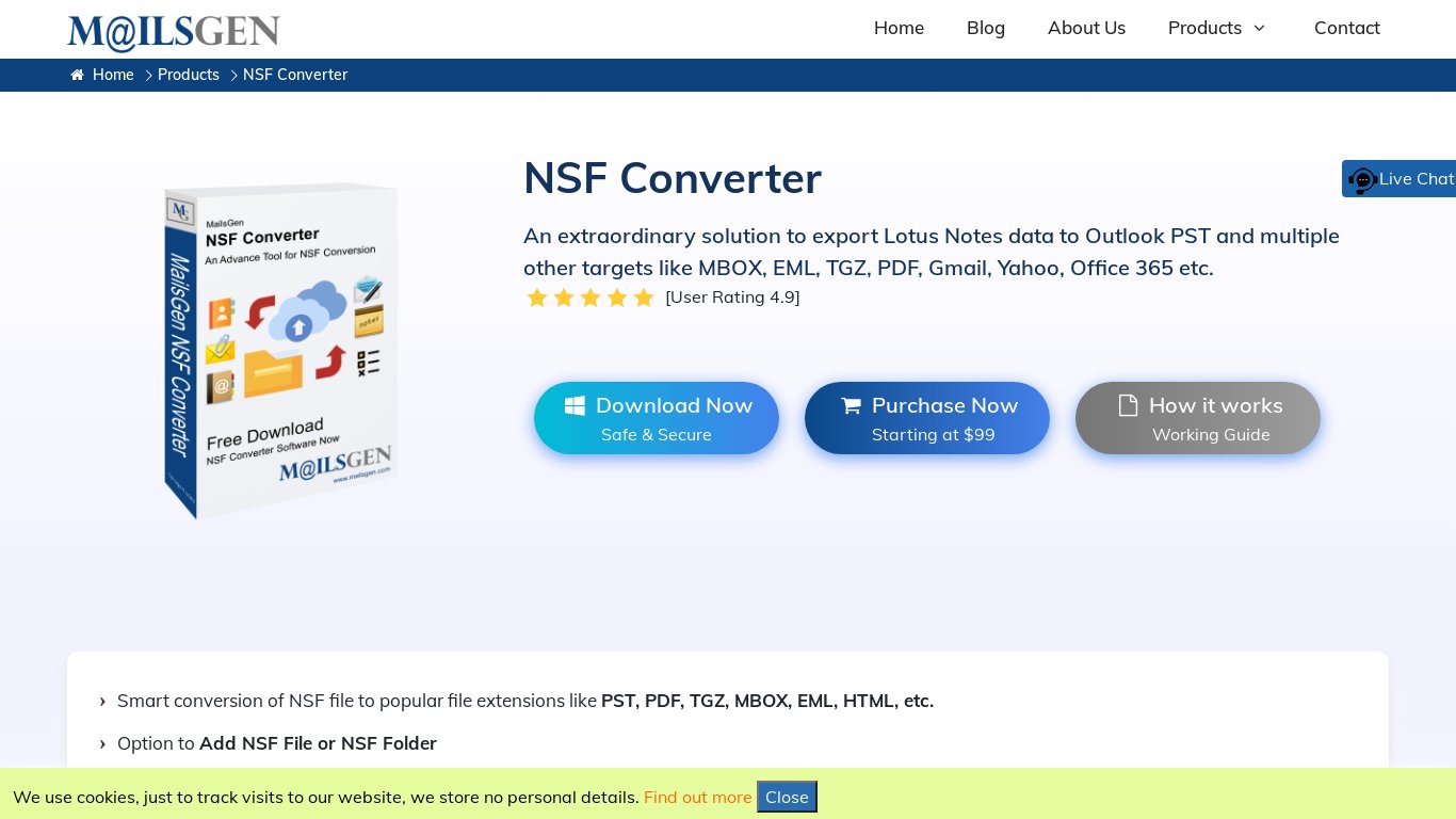 MailsGen NSF Converter Landing page