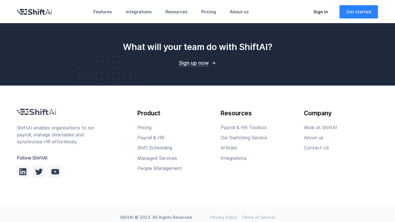 ShiftAI.co Landing page