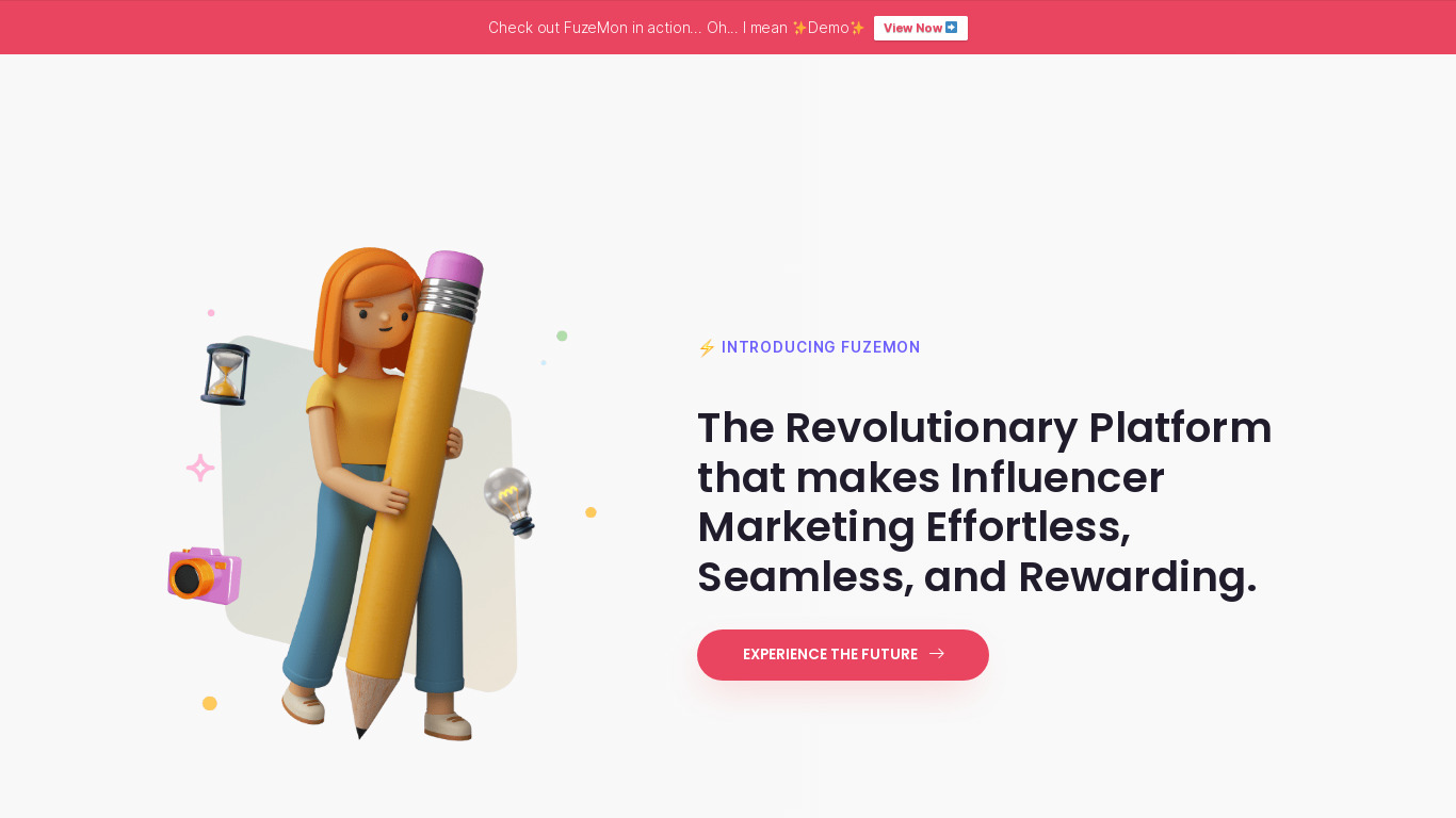 FuzeMon - Influencer Discovery Toolkit Landing page
