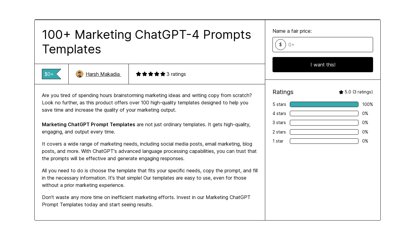 100+ Marketing ChatGPT-4 Prompts Landing page