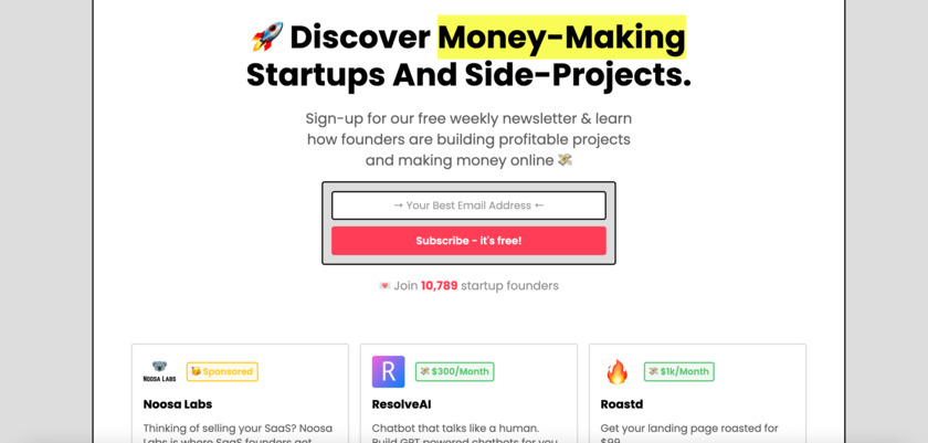 Startups.fyi Landing Page