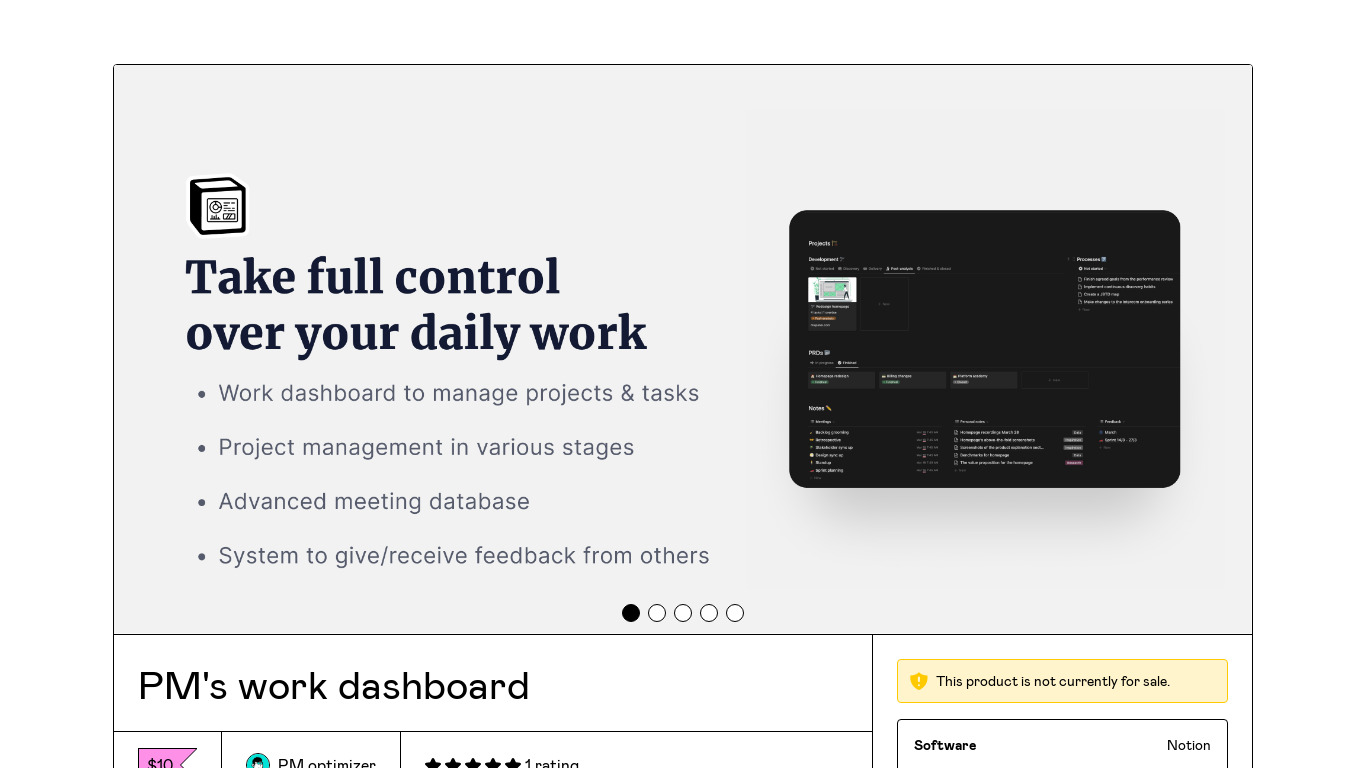 PM's work dashboard Landing page