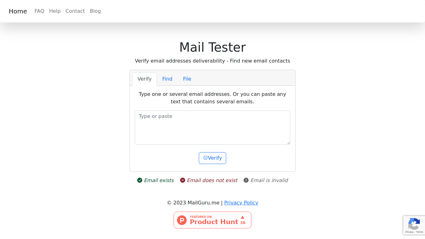 MailGuru Landing page