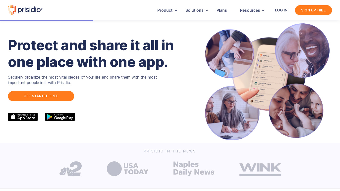 Prisidio Vault Landing page