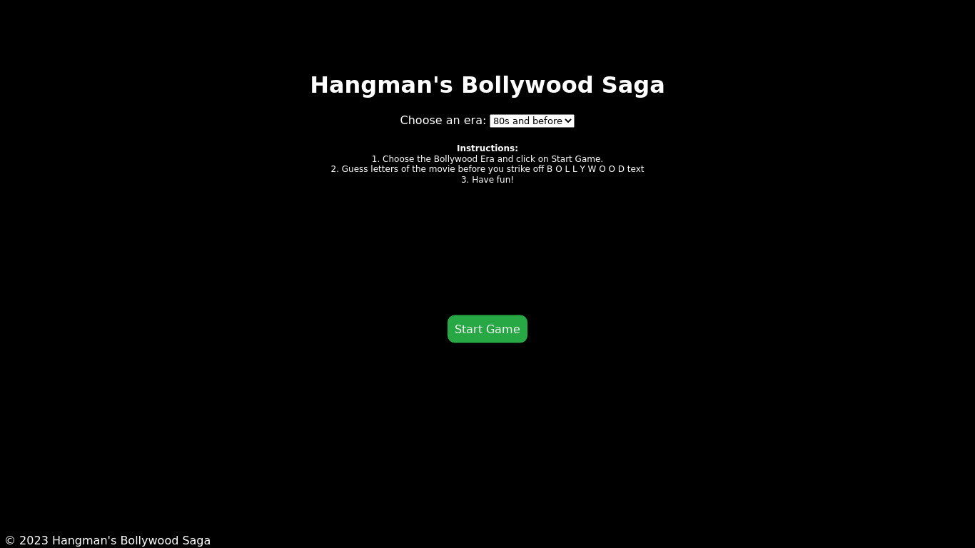 Hangman's Bollywood Saga Landing page