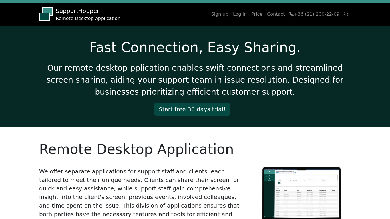 SupportHopper Landing page
